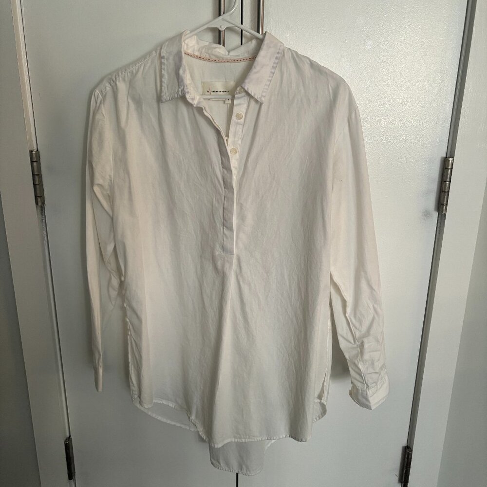 Anthropologie Quarter Button Down Shirt - White